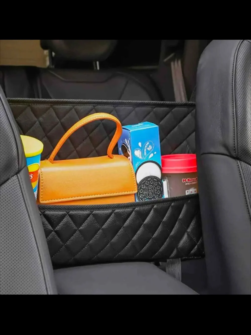 Quilted Black car purse/ car essentials organizer-
